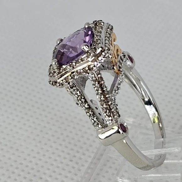 Genuine Carol Brodie Rarities Amethyst & Rubies Sterling Silver Ring Size 9! - Picture 15 of 16